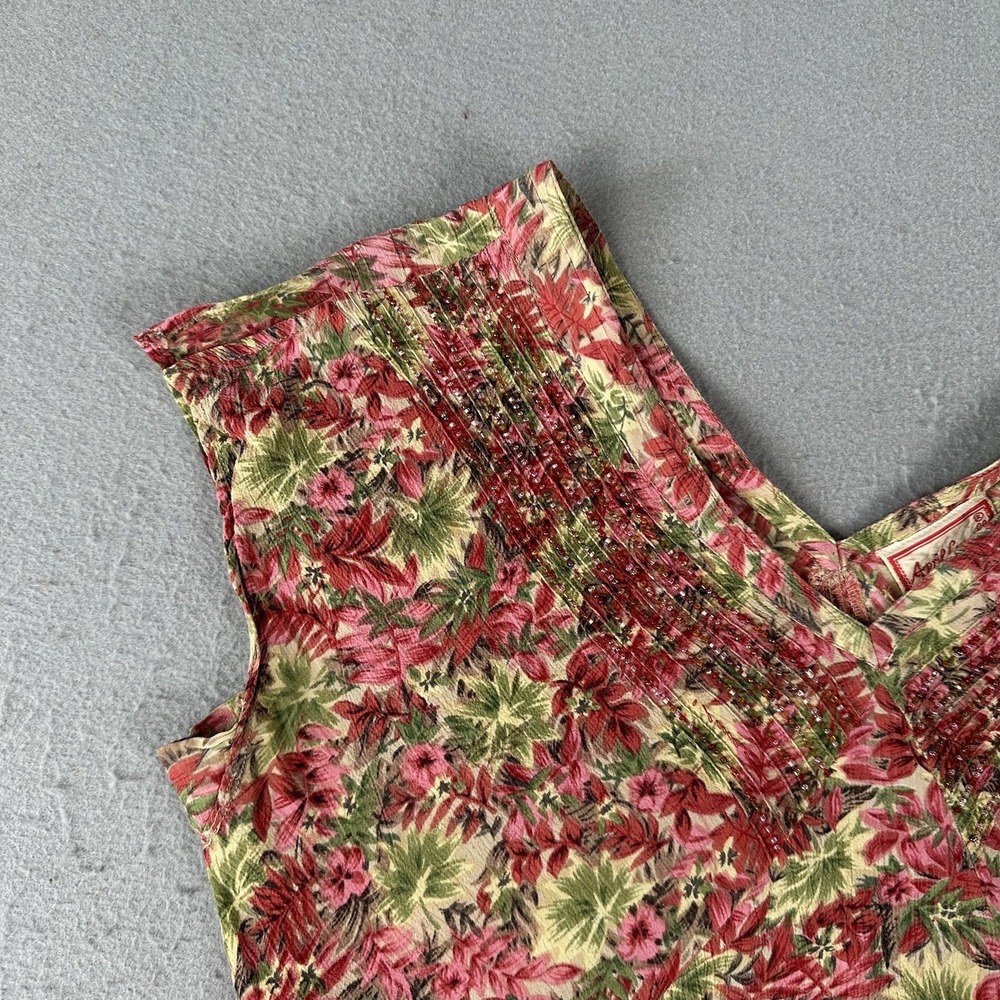 April Cornell Floral Beaded Rayon Midi Dress Boho Tropical Women M Vintage - Picture 7 of 16